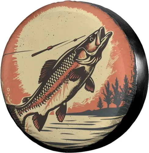 Vista 45 de Dujiea Bass Fish - Cubierta de neumático de repuesto con orificio para cámara de respaldo, cubierta universal de rueda y protector de neumáticos