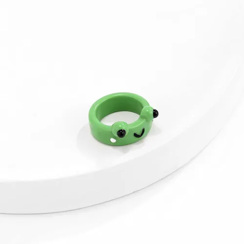 Vista 2 de FORUBUS Juego de 2 anillos de resina con bonito diseño de rana de pollo, hongos, lindos anillos apilables de animales para mujeres y niñas, Metal