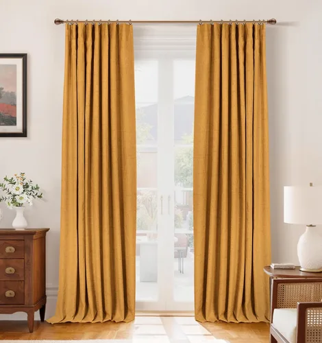 Vista 45 de INOVADAY Cortinas 100% opacas para dormitorio, cortinas opacas de color rosa bebé de 90 pulgadas de largo, cortinas opacas de lino con anillos