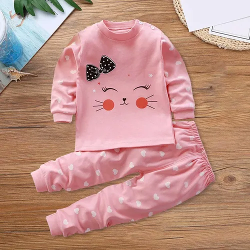 Vista 2 de Dkygxwt Conjunto de camisetas y pantalones de manga larga con estampado de gato para niñas de 0 a 9 años