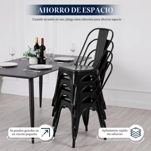 Vista 4 de Juego de 4 sillas de comedor, de metal, para interiores y exteriores, sillas de patio, de cocina, de 18 pulgadas de altura, silla de restaurante