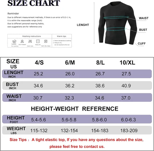 Vista 6 de 3 Pack Men's Athletic Long Sleeve Compression Shirts Base-Layer Quick Dry Workout T Shirts Football Running Tops