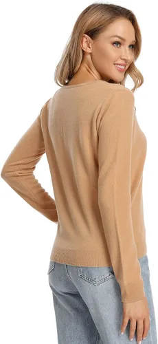 Vista 4 de LANPULUX Suéter 100% lana para mujer, cárdigan con botones y parte delantera abierta, cuello redondo