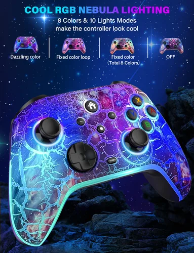 Vista 3 de Wireless Switch Pro Controller - Compatible with Nitendo SwitchOLEDLite, 1200mAh Rechargeable Switch Controllers with 8 Colors LED & Cool Nebula