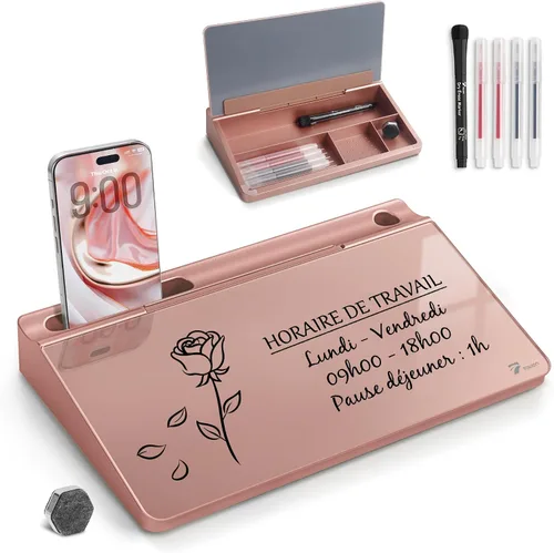 Vista 21 de TOWON Pizarra blanca pequeña y compacta de vidrio con almacenamiento, pizarra de borrado en seco de 12 x 7 pulgadas para escritorio, oficina