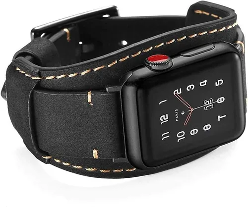 Vista 8 de Compatible con correas de Apple Watch de 1.496 pulgadas, 1.575 pulgadas, 1.614 pulgadas, correa de cuero genuino retro de caballo loco para iWatch
