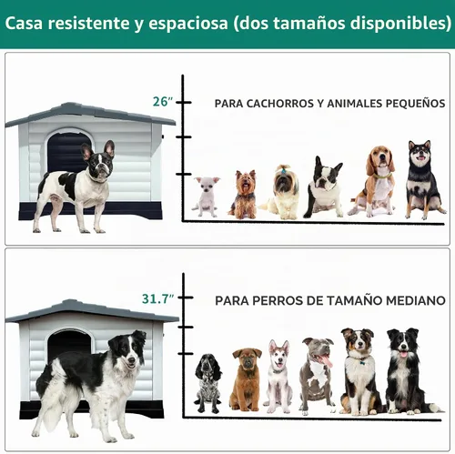 Vista 2 de YITAHOME Casa para perros grande de 2 puertas con base elevada y cojín, casa de plástico para perros pequeños y medianos, fácil montaje, impermeable