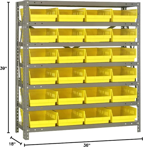 Vista 395 de Quantum QSBU-245BK Heavy Duty Shelving Unit with (7) Shelves and (24) QUS245 Black Bins for Garage Warehouse Storage Distribution 400 lb Load