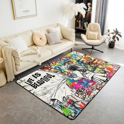 Vista 24 de Homewish Alfombra antideslizante de cine de teatro, alfombra de película retro con palomitas de maíz para interiores, alfombra de entrada, noche