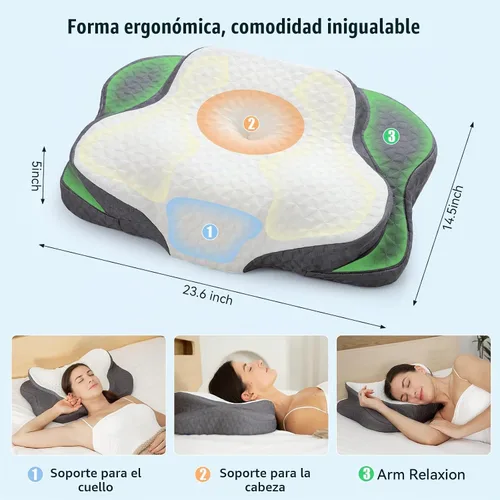 Vista 3 de Almohada cevical ergonómica para aliviar el dolor de cuello, almohada de espuma viscoelástica de contorno para dormir de lado, espalda y estómago