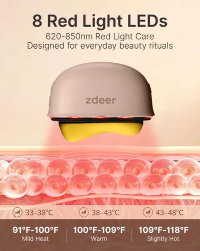 Vista 6 de ZDEER GS5 - Kit eléctrico de Gua Sha con calefacción, herramienta masajeadora facial de luz roja, rosa
