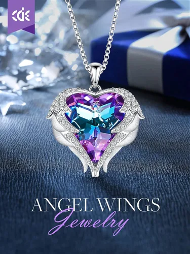 Vista 3 de CDE Collar con dije de corazón de ala de ángel para mujer, tono plateadodorado, regalo de Navidad, San ValentínDía de la Madre, aniversario