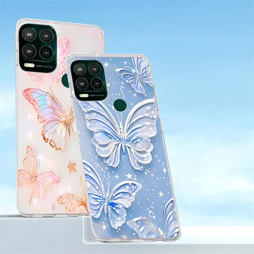 Vista 7 de Paquete de 2 fundas elegantes con purpurina de mariposa para Moto G Stylus 5G 2021, delgada y suave TPU de lujo, a prueba de golpes, para adultos