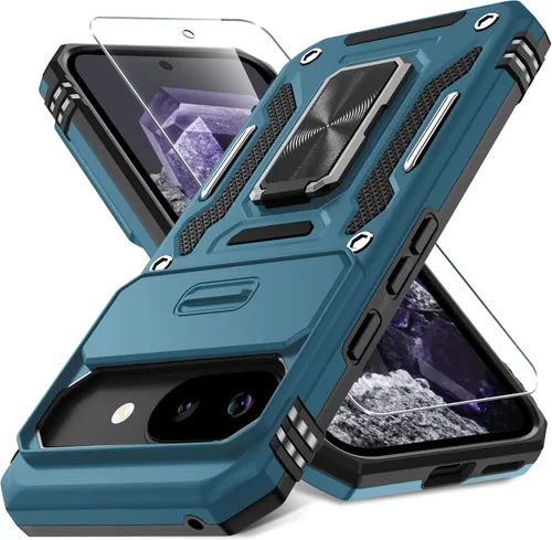 Vista 34 de DEERLAMN Funda para Google Pixel 8 con cubierta deslizante para cámara + protector de pantalla (1 paquete), soporte de anillo giratorio grado