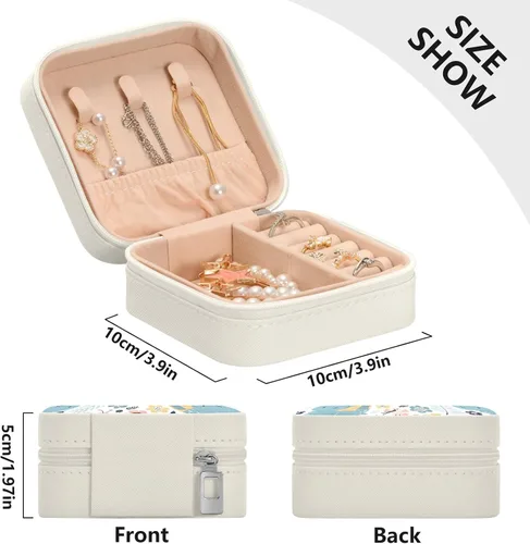 Vista 4 de ZZKKO Joyero pequeño con diseño floral de hipopótamo, joyero de viaje, organizador de viaje de cuero, mini cajas de almacenamiento portátiles