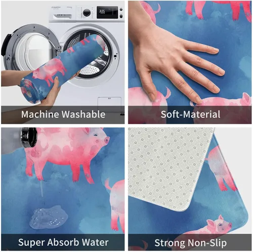 Vista 4 de Tapete para puerta delantera, tapete de bienvenida con bonito estampado de cerdito, absorbente, antideslizante, tapete de entrada suave, lavable