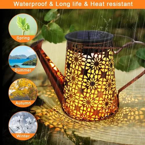 Vista 4 de Luces solares para regadera, luces solares para exteriores, colgantes al aire libre, impermeables, con 90 luces LED, decoraciones para césped