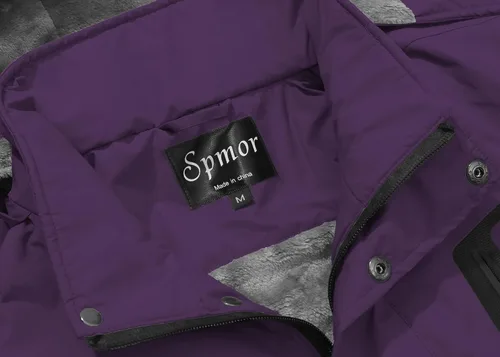 Vista 4 de Spmor - Chaqueta de esquí impermeable para mujer, para montaña, lluvia, abrigo de invierno, a prueba de viento, con capucha