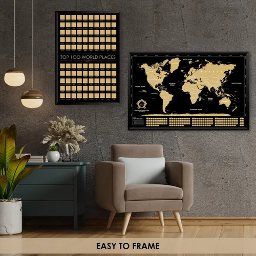 Vista 5 de Set de regalo grande 2 en 1 – Mapa del mundo para raspar y póster para raspar los 100 mejores lugares para visitar en el mundo – Mapa de los mejores