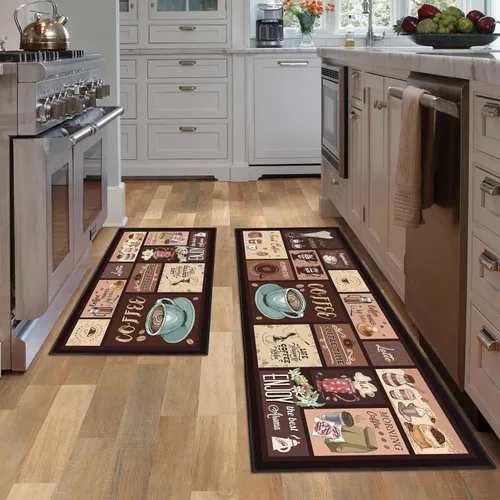 Vista 17 de JWXCBIM Juego de 2 alfombras de cocina con diseño de gato, decoración de estilo granja campestre, tapete de piso de cocina, alfombra antideslizante