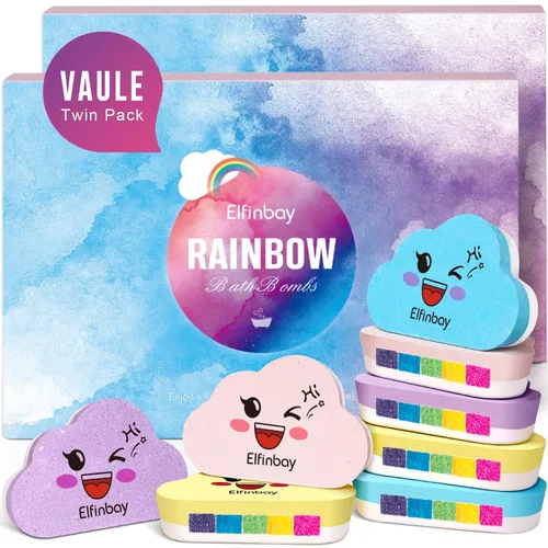 Vista 7 de Bomba de baño Rainbow Cloud para niñas, 2 bombas de baño extra grandes hechas a mano para niños burbujeantes, bombas de baño seguras para niños