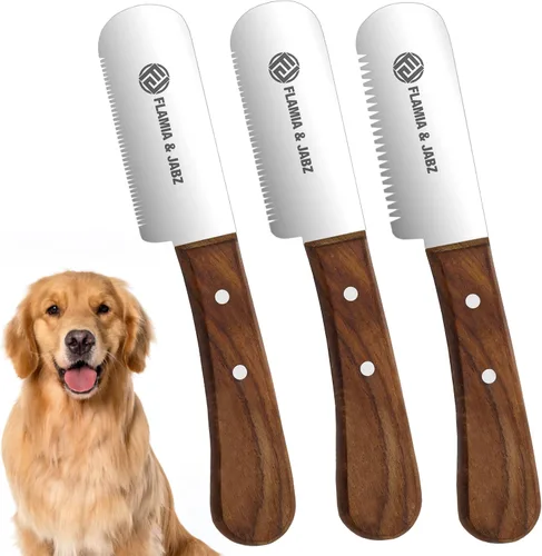 Vista 12 de FLAMIA & JABZ Cuchillo profesional para pelar a mano para el aseo de perros, herramienta para recortar, mango de madera Meranti rojo agarre
