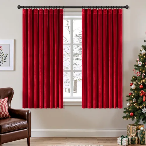 Vista 40 de ANRODUO Cortinas de terciopelo beige de 45 pulgadas de largo, opacas con aislamiento térmico insonorizado, cortinas de privacidad para oscurecer