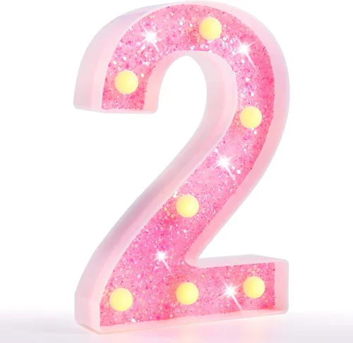 Vista 59 de Pooqla Luces de números de marquesina, números de luz rosa para niñas de 10.º cumpleaños, funciona con pilas, luz nocturna de número con purpurina