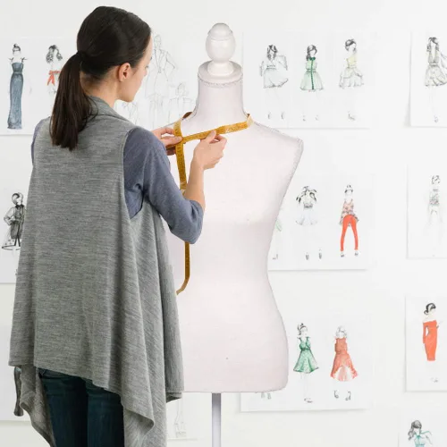 Vista 4 de Dkeli Maniquí de torso con base de trípode de madera, apto para clavar alfileres, para vestido de mujer, con altura ajustable de 60 a 67 pulgadas