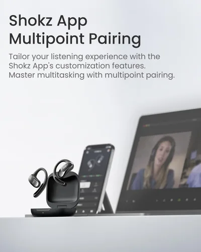 Vista 8 de SHOKZ OpenFit Air - Auriculares de oreja abierta, auriculares verdaderamente inalámbricos, resistentes al agua, ganchos seguros para uso diario