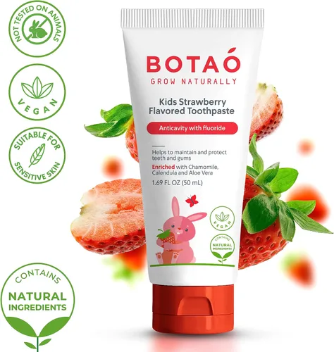 Vista 3 de Botao Pasta dental anticaries con sabor a fresa natural para niños, máxima protección contra la caries, limpia los dientes de los niños, protege