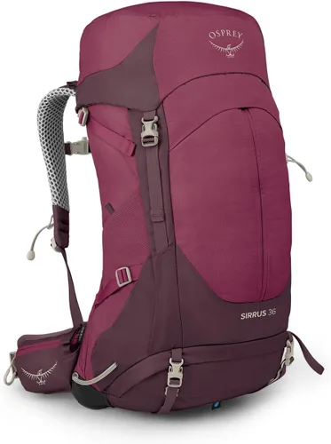 Vista 23 de Osprey Sirrus 24L Mochila de senderismo para mujer, Púrpura Elderberry/Chiru Tan