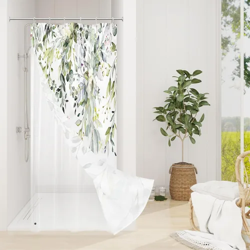 Vista 29 de Gibelle - Cortina de ducha para ducha pequeña 36 x 72, cortina de ducha estrecha con flores blancas y negras, juego de cortina de ducha de tela