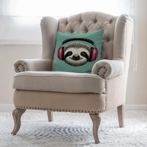 Vista 4 de Moslion Funda de almohada decorativa de perezoso con auriculares, funda de almohada cuadrada de lino y algodón de 18 x 18 pulgadas para sofá cama