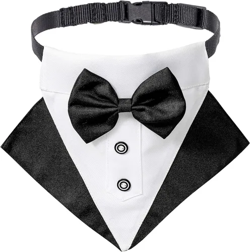 Vista 5 de Collar de esmoquin para perro, pajarita para perro de boda, negro, pequeño Collar de pajarita para perro, fácil de usar, ajustable