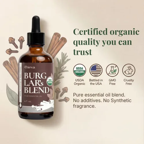 Vista 3 de THIEVA Burglar's Blend - Aceite esencial de 4 onzas – Mezcla de aceite puro orgánico USDA para limpieza doméstica de temporada, bienestar y difusor
