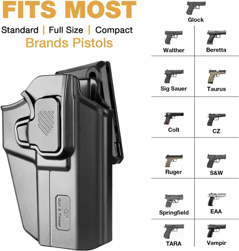 Vista 6 de Funda universal OWB con clip para cinturón para más de 100 pistolas - Sig, Taurus, Springfield, FN, Walther, Sarsilmaz, Girsan, Bersa, Canik, 1911