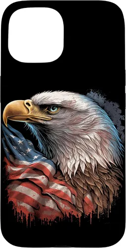 Vista 6 de Funda patriótica para iPhone 16 con diseño de ojos de águila calva americana