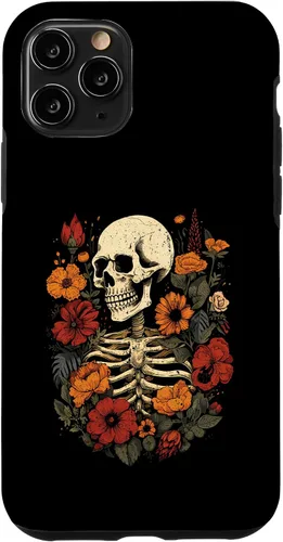 Vista 10 de iPhone 14 esqueleto floral calavera Halloween flores genial diseño gráfico