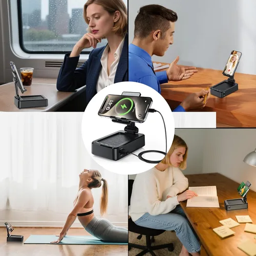 Vista 7 de Soporte para teléfono celular con altavoz Bluetooth inalámbrico y carga, base antideslizante con sonido envolvente HD, perfecto