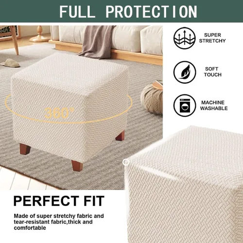 Vista 3 de Bifaun Vogel - Funda otomana, fundas elásticas de jacquard con parte inferior elástica, fundas de almacenamiento plegables gruesas para reposapiés