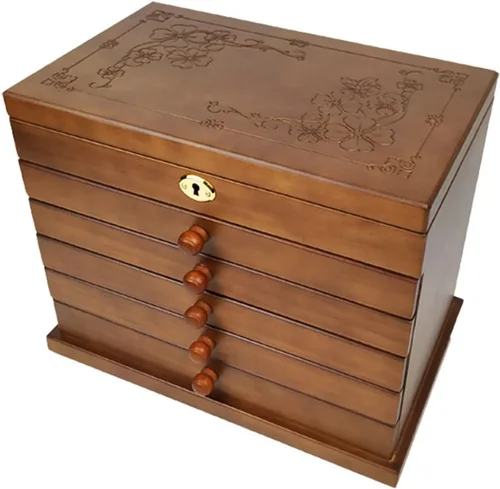 Vista 5 de ACULIP Necklace Organizer Jewelry Boxes for Women, Solid Wood Jewelry Box, Box Lock, Multi-Layer Wind Household Accessories
