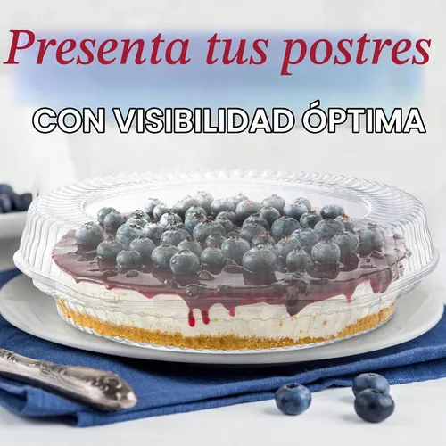 Vista 2 de Recipientes desechables de plástico de 10 pulgadas con tapas de bloqueo con bisagras, 5 recipientes redondos para tartas/flan para transporte