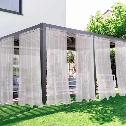 Vista 33 de SpaceDresser - Cortinas transparentes impermeables para exterior para patio - 2 paneles con bolsillo para barra, cortinas de gasa transparentes