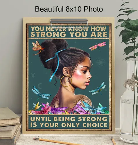 Vista 4 de Póster motivacional de mujeres afroamericanas, arte de pared de niña negra, decoración de pared de afroamericanos, frases inspiradoras de libélulas
