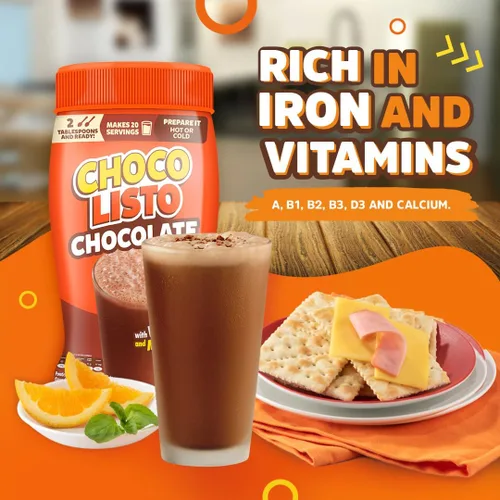 Vista 5 de Chocolisto - Bebida instantánea de chocolate, bebida nutritiva con vitaminas y minerales, 10.5 onzas, paquete de 1.
