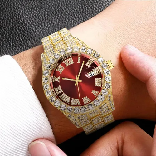 Vista 3 de SENRUD Reloj de pulsera analógico de cuarzo con diamantes de imitación de cristal para hombre, Reloj analógico