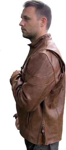 Vista 5 de Chaqueta de moto retro marrón Buffalo Hide Cafe Racer para hombre