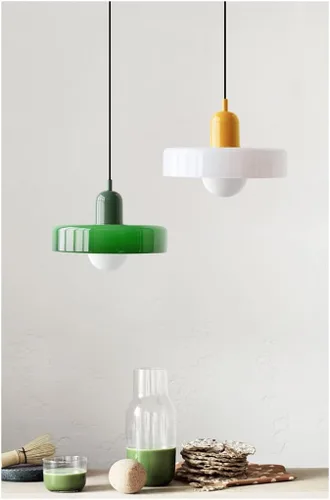 Vista 3 de Lámpara Colgante de cristal moderno de mediados de siglo, lámpara colgante de techo retro de 1 luz, lámpara creativa individual lámpara de comedor