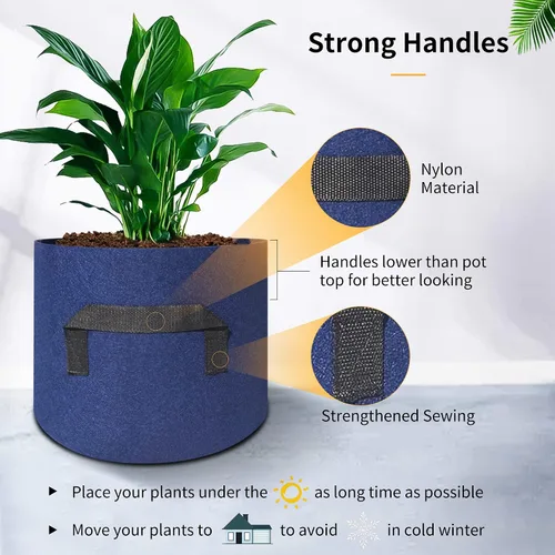 Vista 4 de HAOWIN Paquete de 7 bolsas de cultivo coloridas de 14.11 oz más gruesas, macetas de tela de 10 galones, 7 galones, 5 galones, 3 galones, paquete